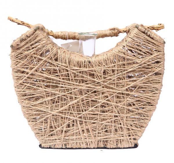 JARRON JUTE CON CRISTAL ALT 19CM 24CMX9CM - Imagen 1