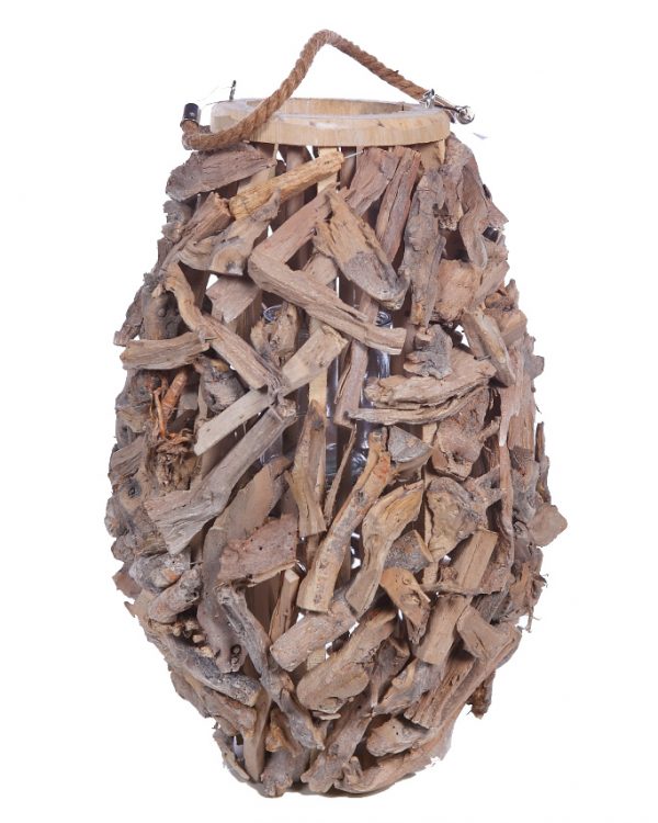 Farol Para Vela Cortezas Madera - Imagen 1