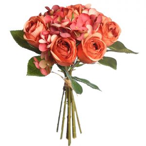 Flor Artificial Atado De Rosas Y Hortensias 27cm