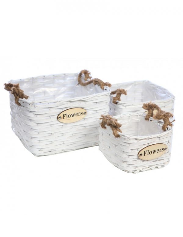 set-3-cestas-blancas-flower-20cm Set 3 Cestas  Blancas Flower 20Cm - Imagen 1