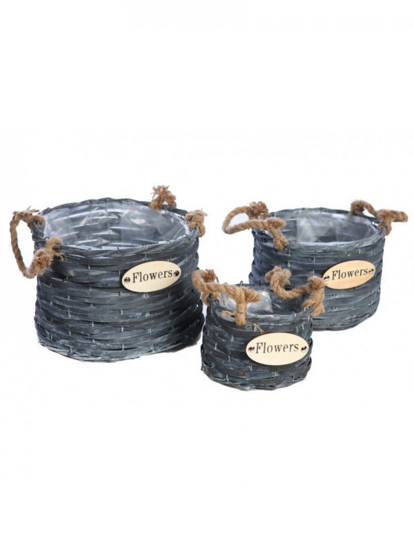 set-3-cestas-grises-con-cuerda SET 3 CESTAS GRISES CON CUERDA - Imagen 1