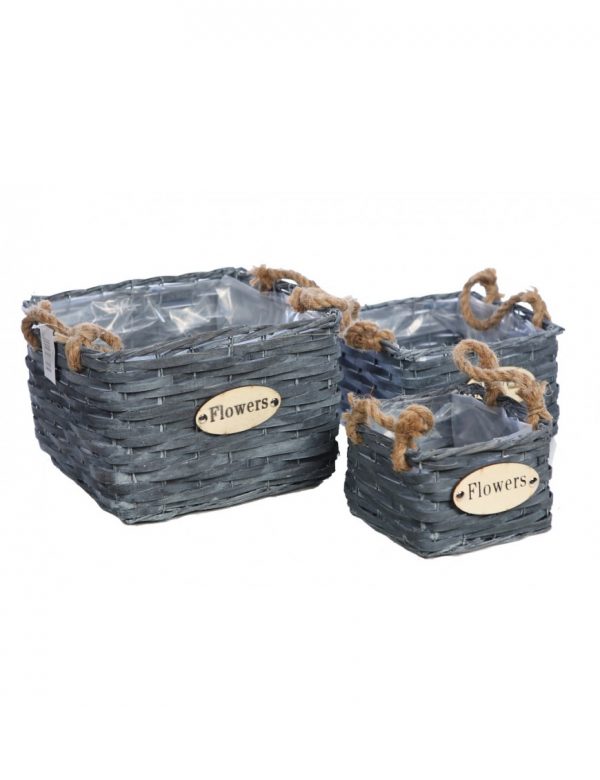 SET 3 CESTAS  GRISES FLOWER 20CM - Imagen 1