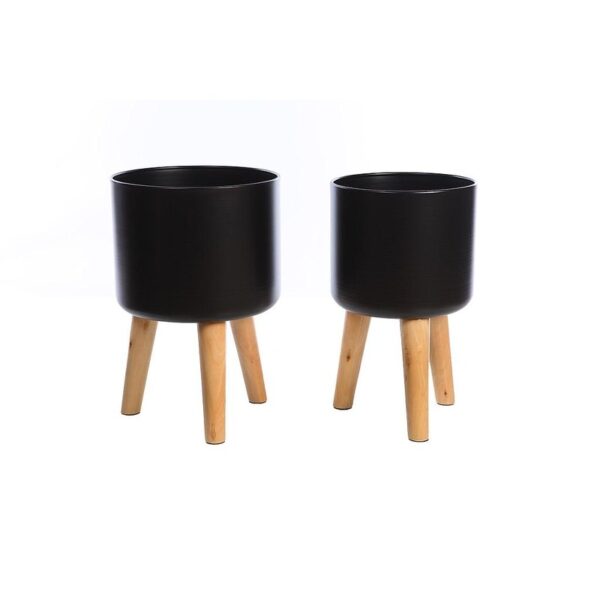 SET 2 MACETEROS METAL Y MADERA 42CM - Imagen 1