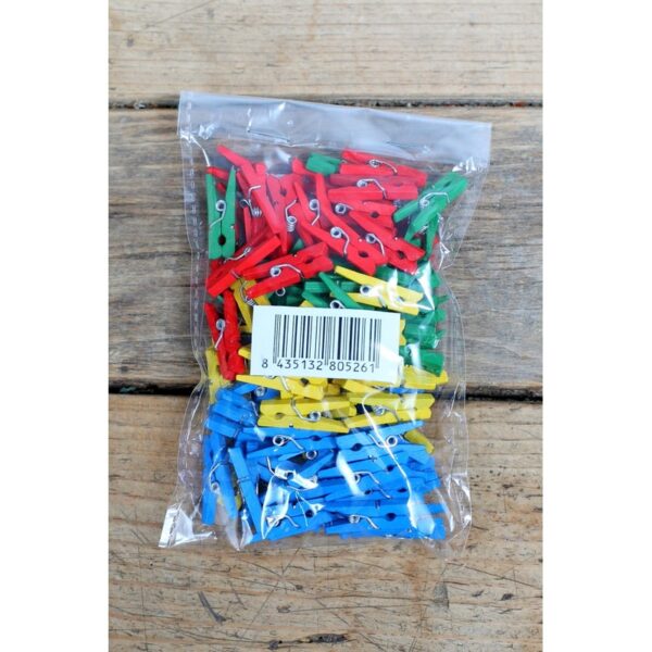 MINI PINZAS MADERA COLOR BOLSA 100UD - Imagen 2