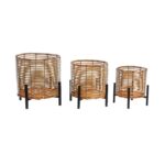 SET 3 MACETEROS RATTAN Y PIE METALICO 34CM