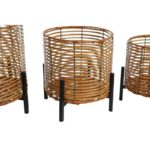 SET 3 MACETEROS RATTAN Y PIE METALICO 34CM - Imagen 2