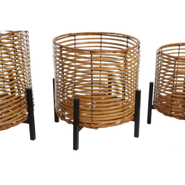 SET 3 MACETEROS RATTAN Y PIE METALICO 34CM - Imagen 2