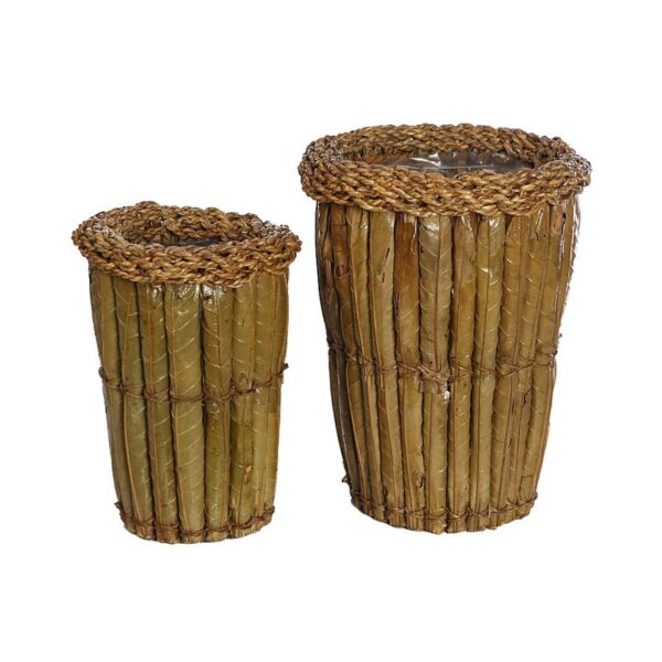 38091_0 CONJUNTO DOS MACETEROS HOJAS PALMERA 28CM - Imagen 1