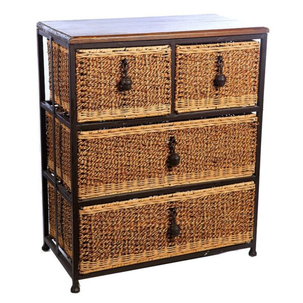 46013_0 MUEBLE CAJONES ACERO Y MIMBRE 62CM - Imagen 1
