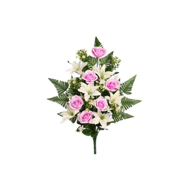 RAMO DE UNA CARA ROSAS Y LILYS ARTIFICIAL 60CM - Imagen 1