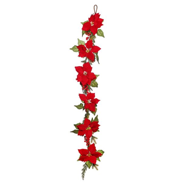 GUIRNALDA DE POINSETTIA BERRY Y PIÑAS 140CM - Imagen 1