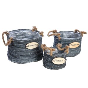 SET 3 CESTAS GRISES CON CUERDA